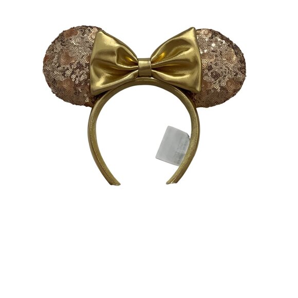 Disney Accessories - Disney Gold Sequin Minnie Mouse Ears Headband With Bow One Size